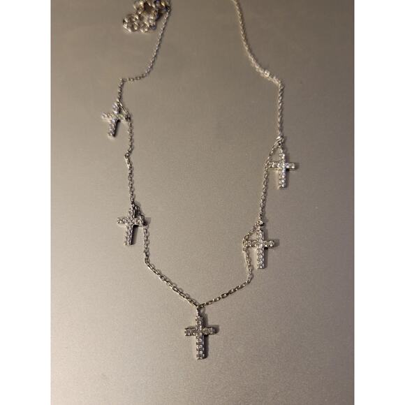 925 Sterling Silver 5 Cross Necklace Cubic Zirconia - Picture 5 of 5